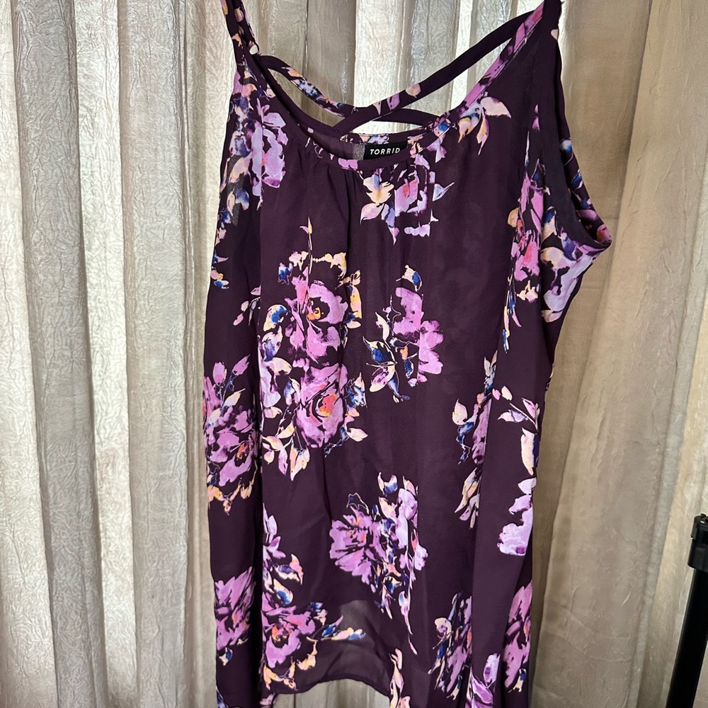 TORRID Sz 0 Top size 12 Purple Floral Camisole Tunic Blouse Adjustable Straps